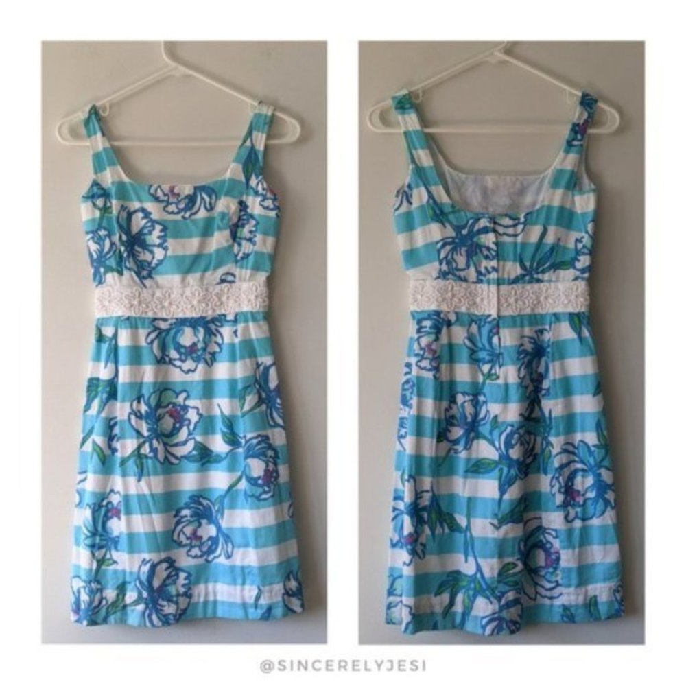 Lilly Pulitzer ▪ Tossing the Line Shorely Blue Floral Striped Serena Dress